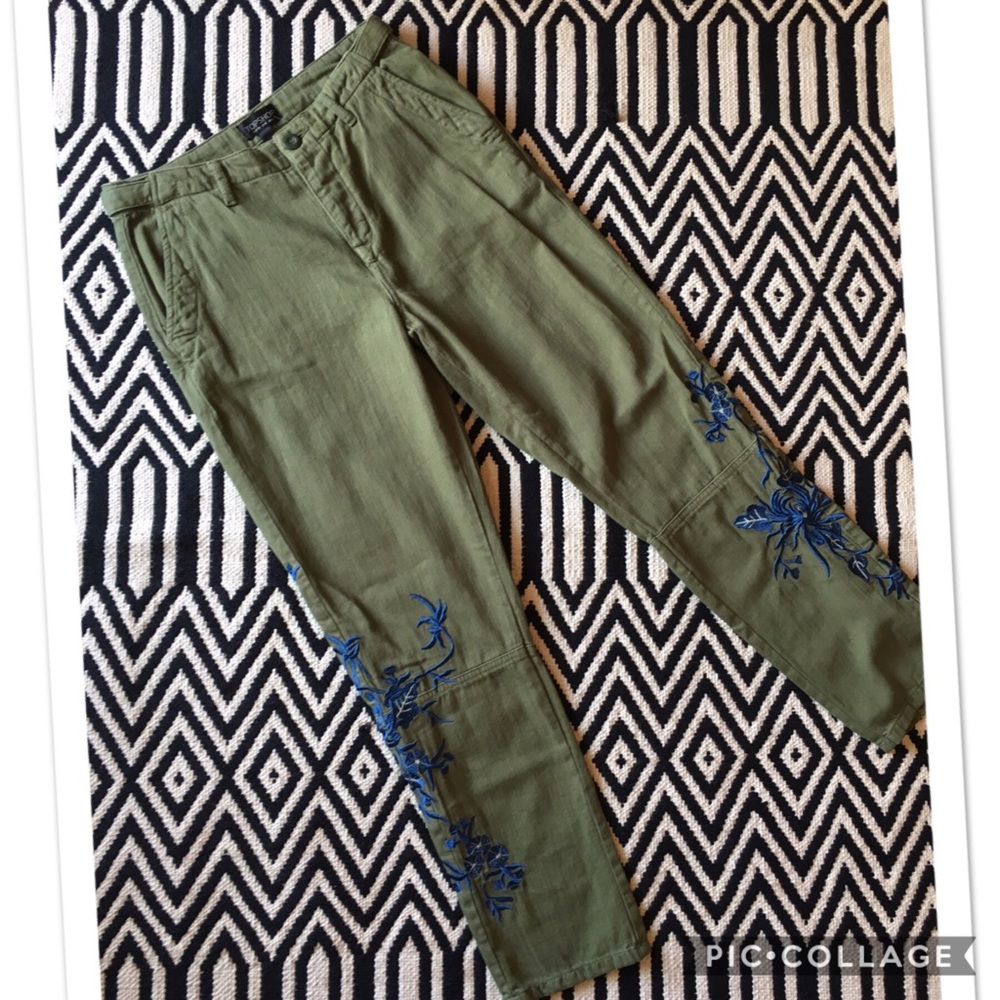 Topshop olive green embroidered cropped